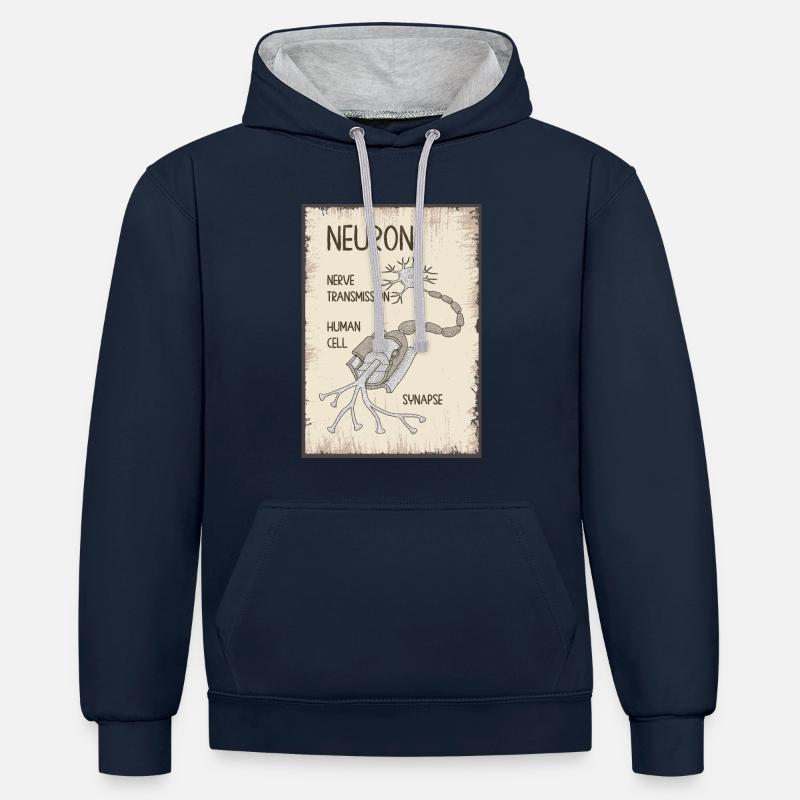 Neuron - Sweat à capuche contrasté - bleu marine/gris chiné