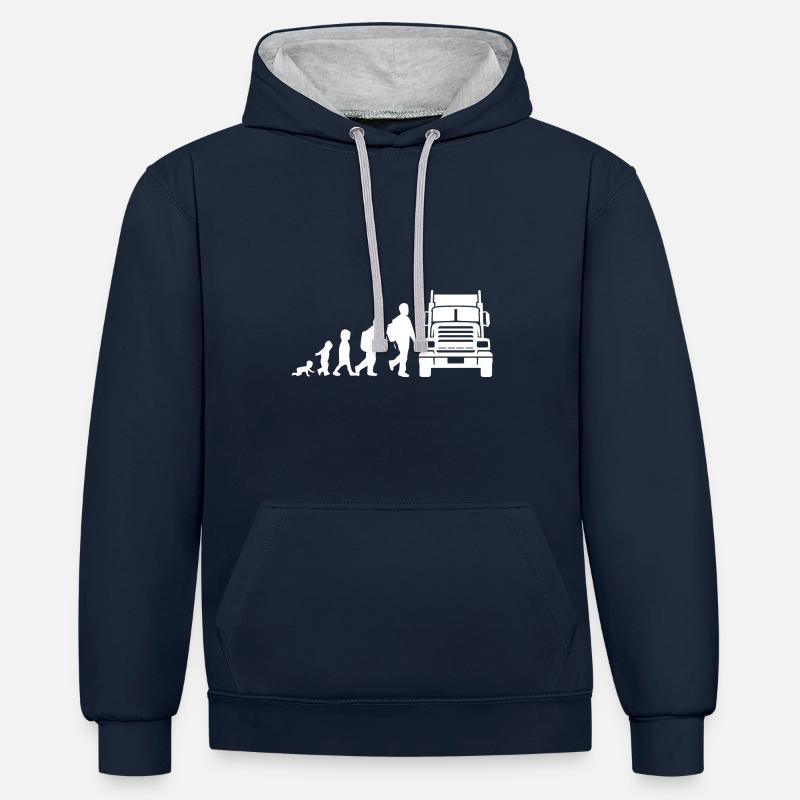 Evolution du camionneur - Sweat à capuche contrasté - bleu marine/gris chiné
