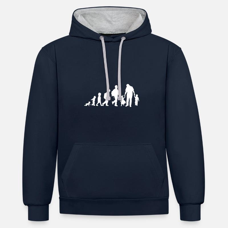 Papa évolution - Sweat à capuche contrasté - bleu marine/gris chiné