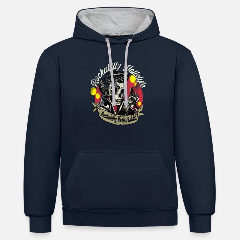Rockabilly Rebel Rules Rockabilly Hellstyle - Kontrast-Hoodie - Navy/Grau meliert