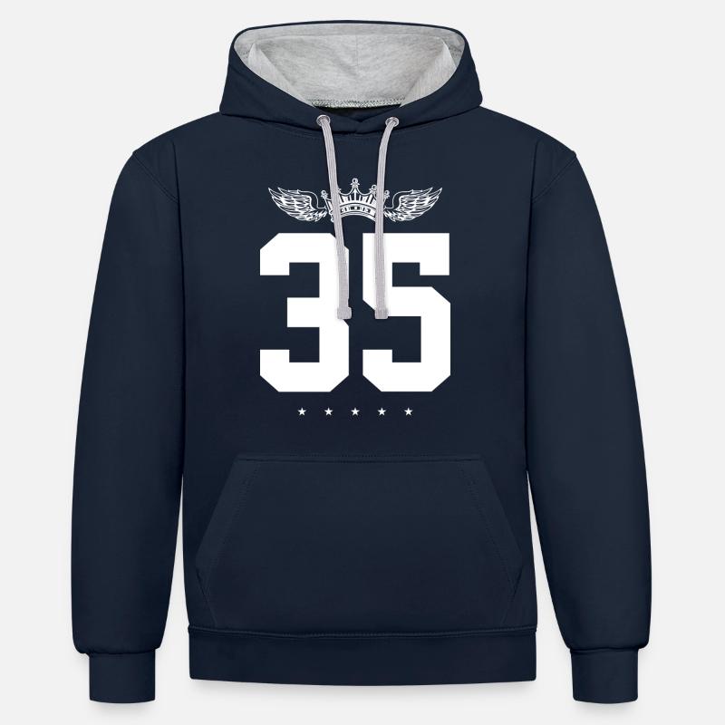 35 Couronne numérique - Sweat à capuche contrasté - bleu marine/gris chiné