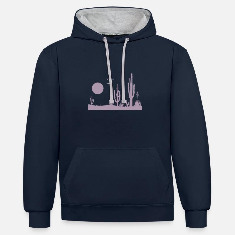 Paysage désertique désertique - Sweat à capuche contrasté - bleu marine/gris chiné
