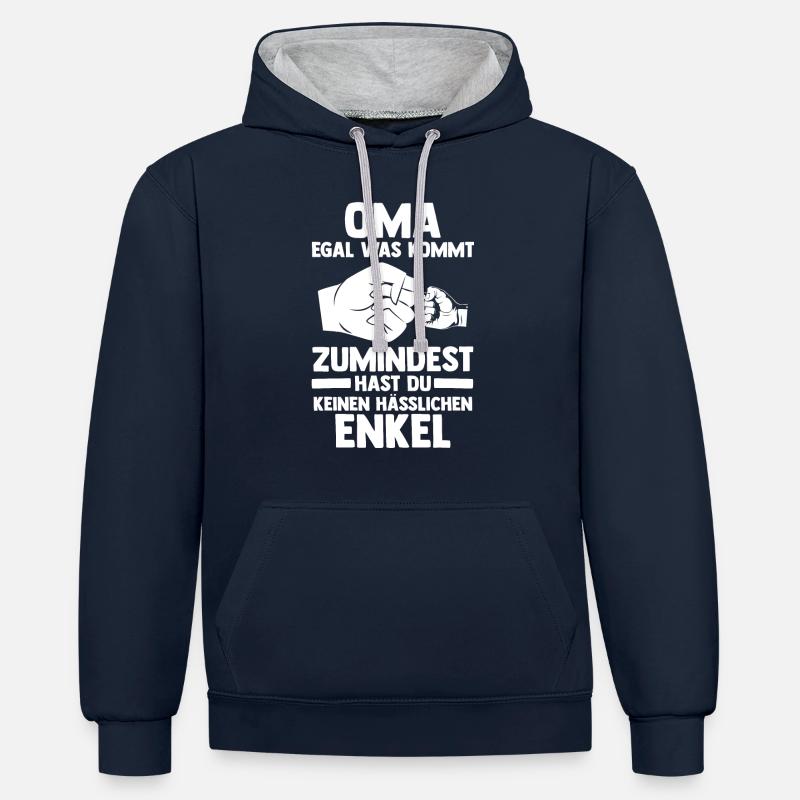 Enkel Großmutter Oma - Kontrast-Hoodie - Navy/Grau meliert