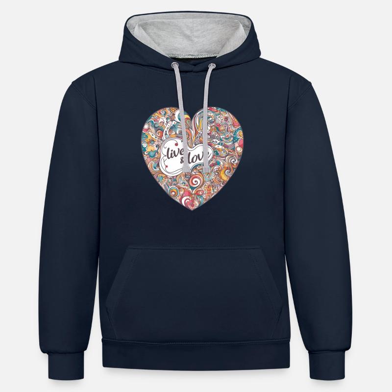 Buntes Herz - vivre et aimer - Sweat à capuche contrasté - bleu marine/gris chiné