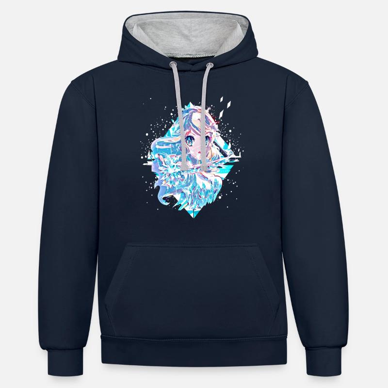 Anime Spchnee Queen Ice Princess - Sweat à capuche contrasté - bleu marine/gris chiné