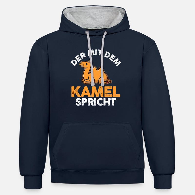 Kamel - Kontrast-Hoodie - Navy/Grau meliert
