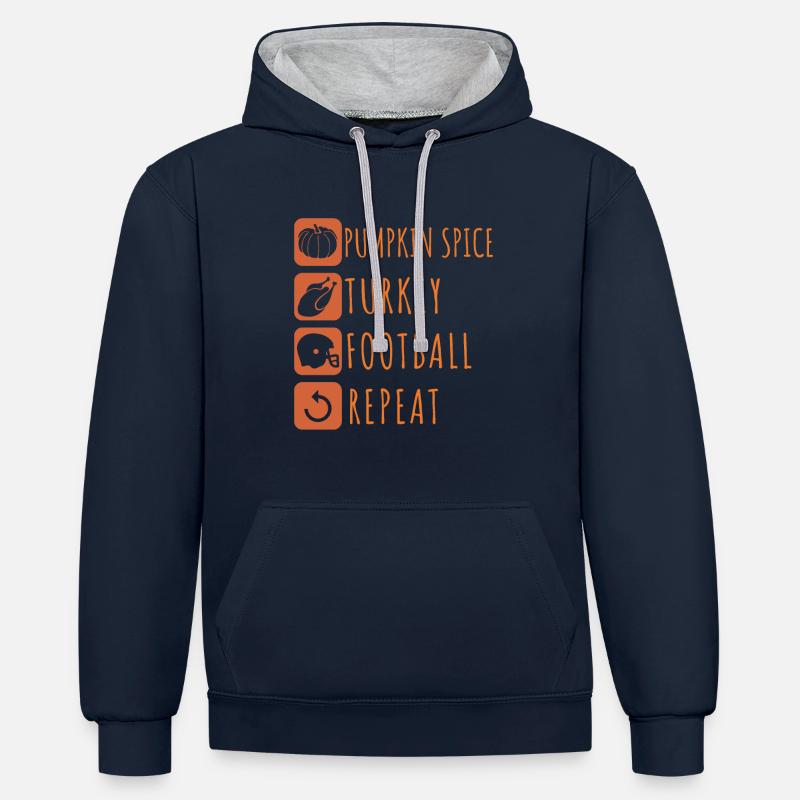 Cycle des fêtes automnales - Sweat à capuche contrasté - bleu marine/gris chiné