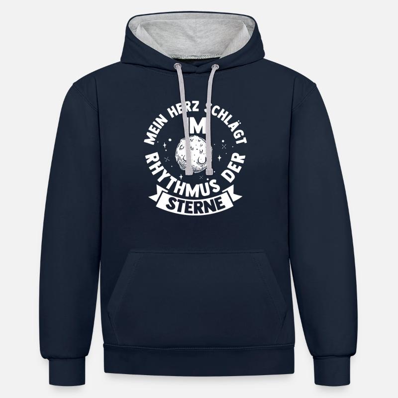 Astrologie, Astrologue, Astronaute, Univers, Espace - Sweat à capuche contrasté - bleu marine/gris chiné