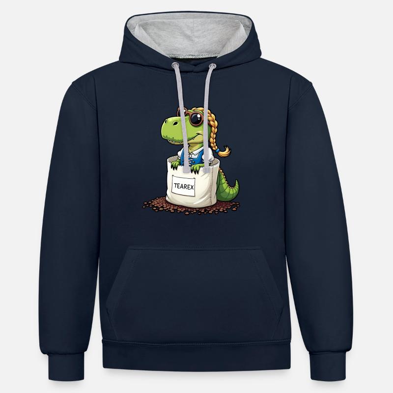 Tea Rex Dinosaurier traditionellen Dir Tee - Kontrast-Hoodie - Navy/Grau meliert