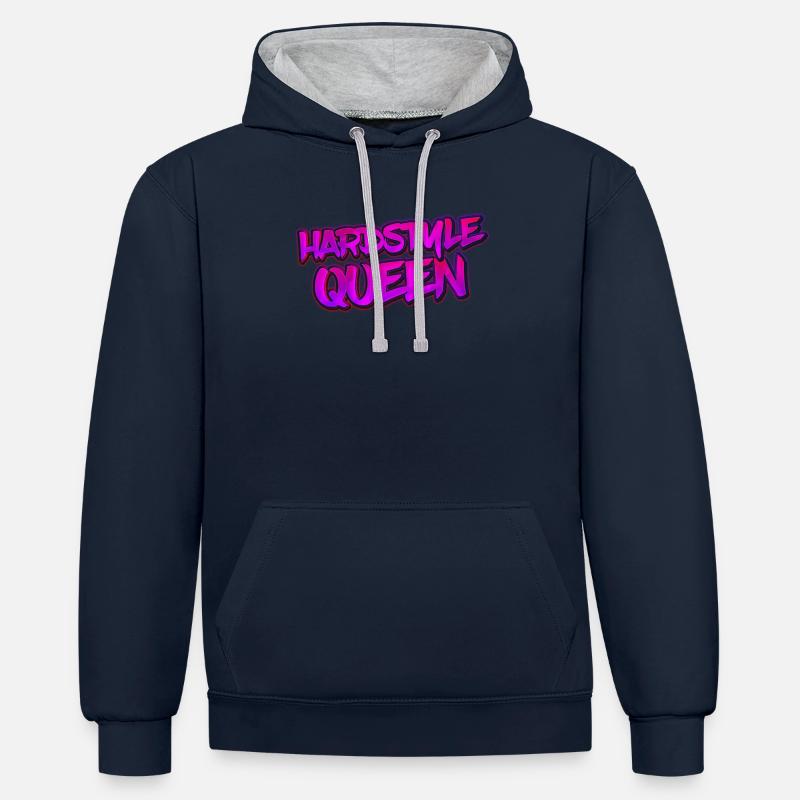 Hardstyle QUEEN - Techno Rave Party - Sweat à capuche contrasté - bleu marine/gris chiné
