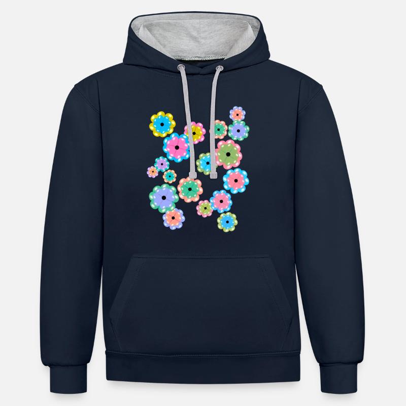 Mandala de printemps fleurs, fleurs, - Sweat à capuche contrasté - bleu marine/gris chiné