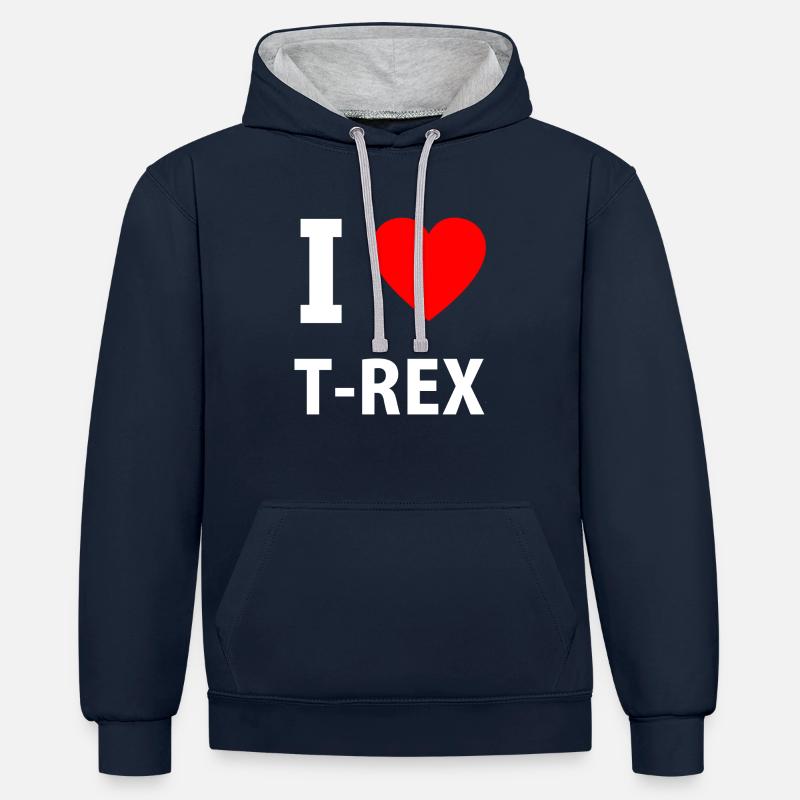 T-Rex - Sweat à capuche contrasté - bleu marine/gris chiné