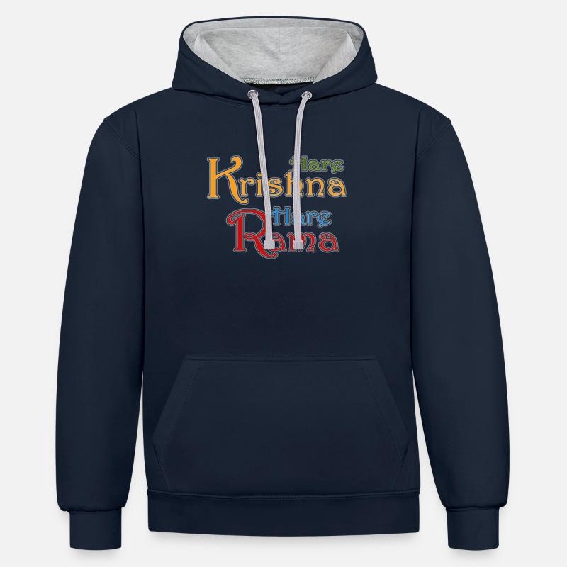 Hare Krishna Hare Rama - Sweat à capuche contrasté - bleu marine/gris chiné