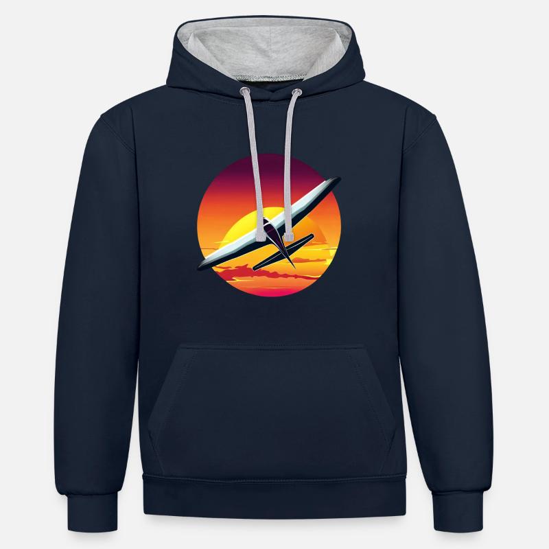 Planeur au coucher du soleil - Sweat à capuche contrasté - bleu marine/gris chiné