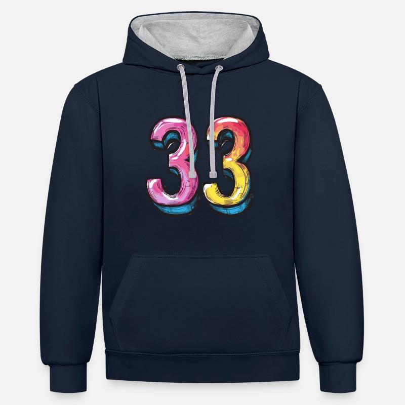 Bande dessinée à 33 numéros - Sweat à capuche contrasté - bleu marine/gris chiné
