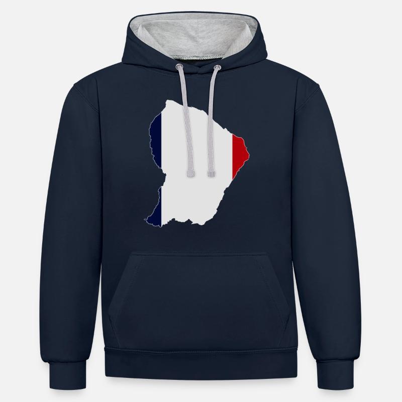 Carte de la Guyane - Sweat à capuche contrasté - bleu marine/gris chiné