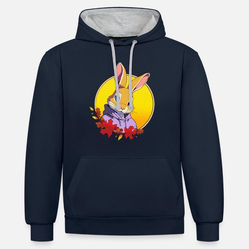 Conception de lapin - Sweat à capuche contrasté - bleu marine/gris chiné