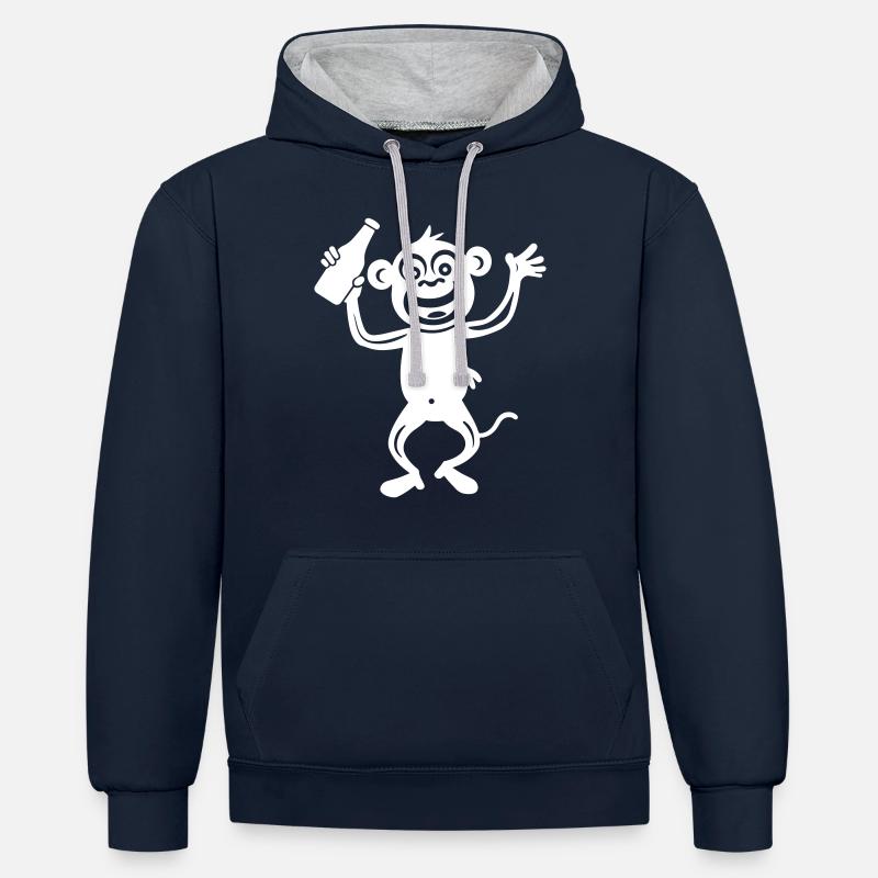 Bouteille de bière Monkey - Sweat à capuche contrasté - bleu marine/gris chiné