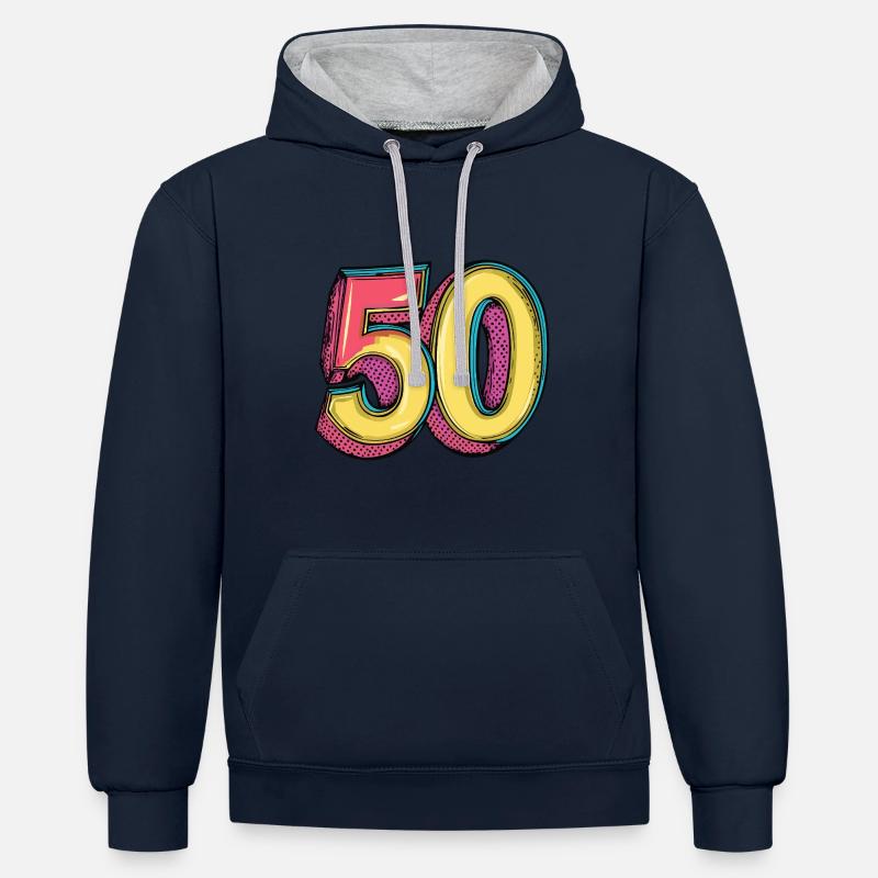Bande dessinée à 50 numéros - Sweat à capuche contrasté - bleu marine/gris chiné