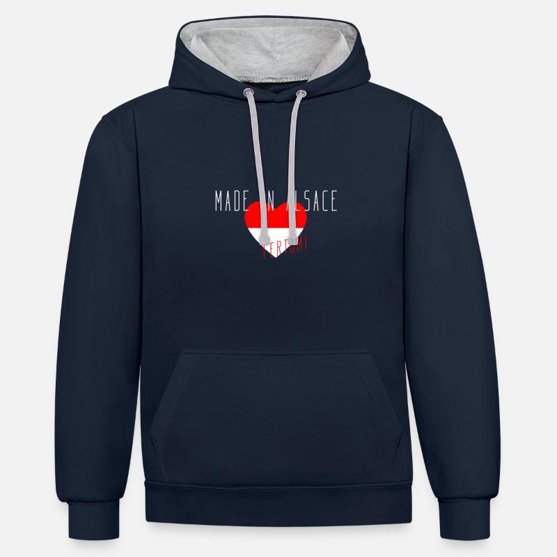 Made in Alsace - Sweat à capuche contrasté - bleu marine/gris chiné