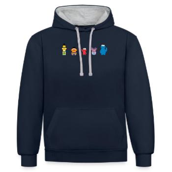 Sesame Street Pixel Design Characters - Contrast hoodie - navy/heather grey - Front - Nico (186cm)