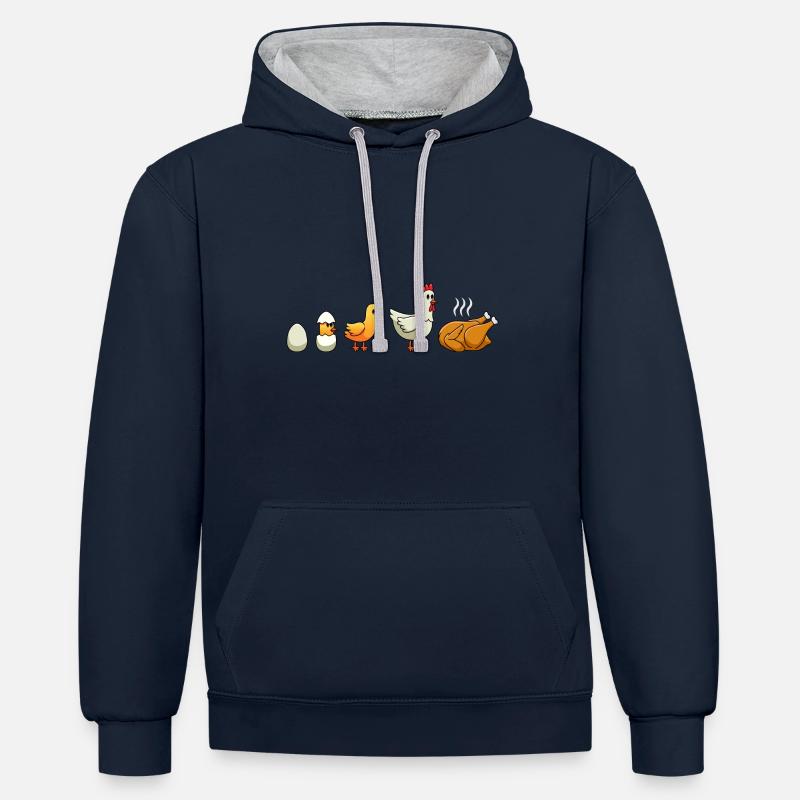Hühner Evolution Huhn Hühnerhalter Hühner - Kontrast-Hoodie - Navy/Grau meliert