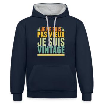 je ne suis pas vieux je suis vintage cadeau - Sweat à capuche contrasté - bleu marine/gris chiné - Devant - Nico (186cm)