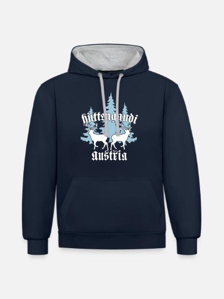 Hüttengaudi Austria 2C - Kontrast-Hoodie - Navy/Grau meliert
