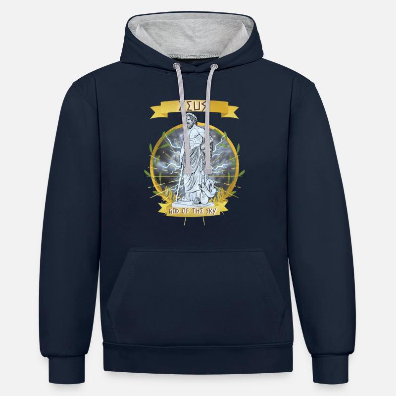 Zeus Dio mitologia greca, fulmine, oro - Felpa con cappuccio in contrasto cromatico - navy/grigio melange