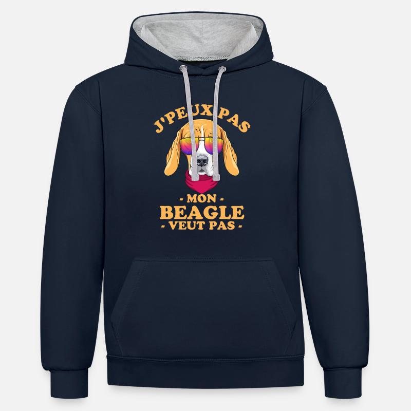 Mon beagle veut pas - Sweat à capuche contrasté - bleu marine/gris chiné