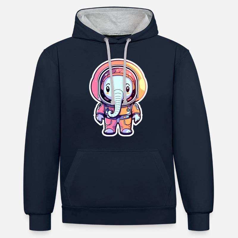 Illustration d’astronaute éléphant - Sweat à capuche contrasté - bleu marine/gris chiné