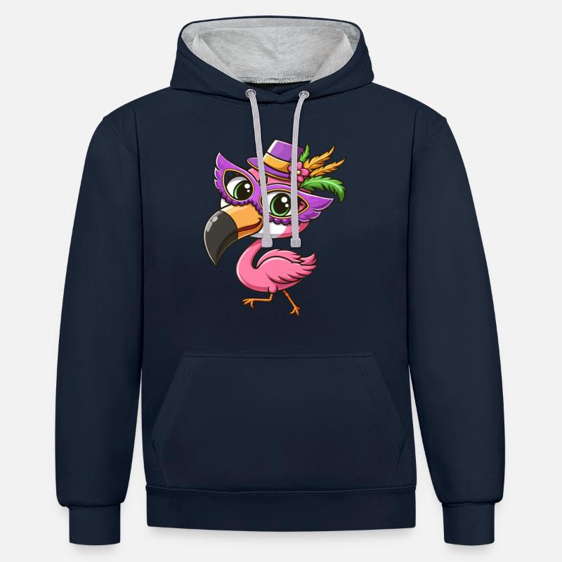 Mardi Gras Comic Flamingo - Sweat à capuche contrasté - bleu marine/gris chiné
