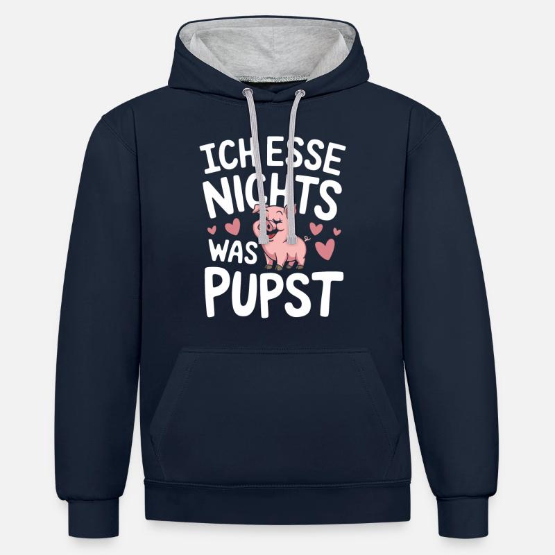 Animal cochon - Sweat à capuche contrasté - bleu marine/gris chiné
