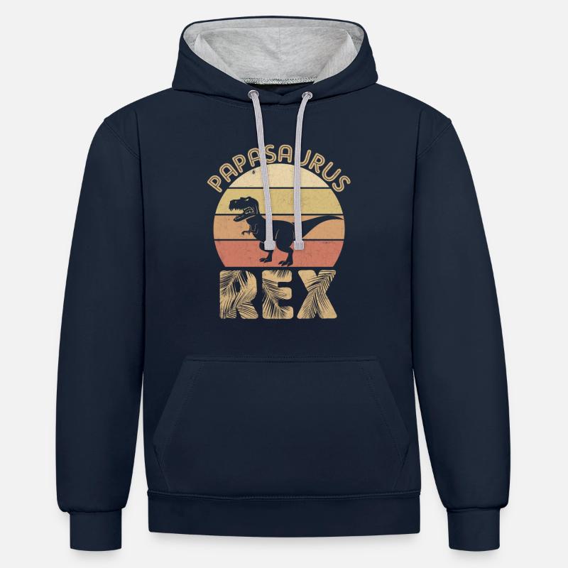 Papasaurus Rex Papa Dinosaure - Sweat à capuche contrasté - bleu marine/gris chiné