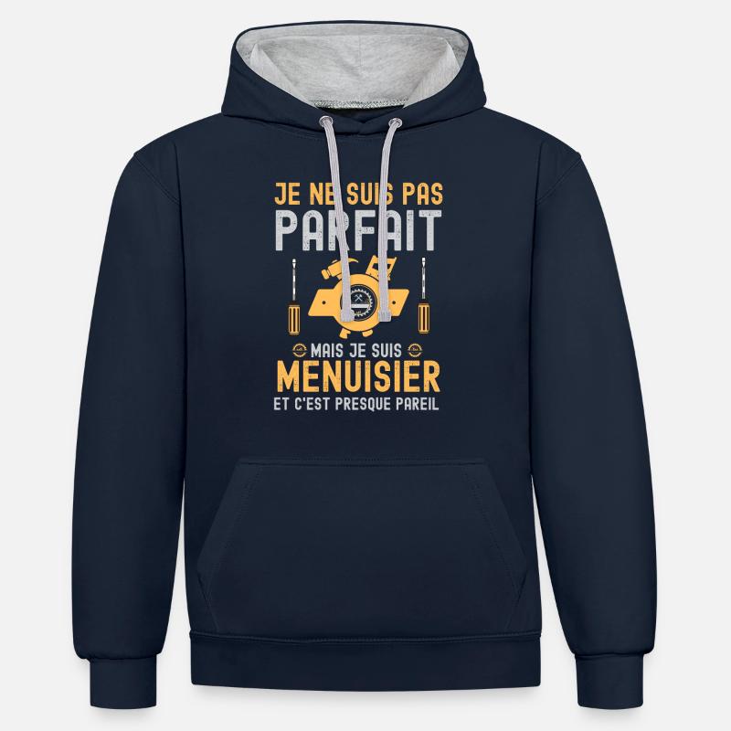 Menuisier menuiserie - Sweat à capuche contrasté - bleu marine/gris chiné