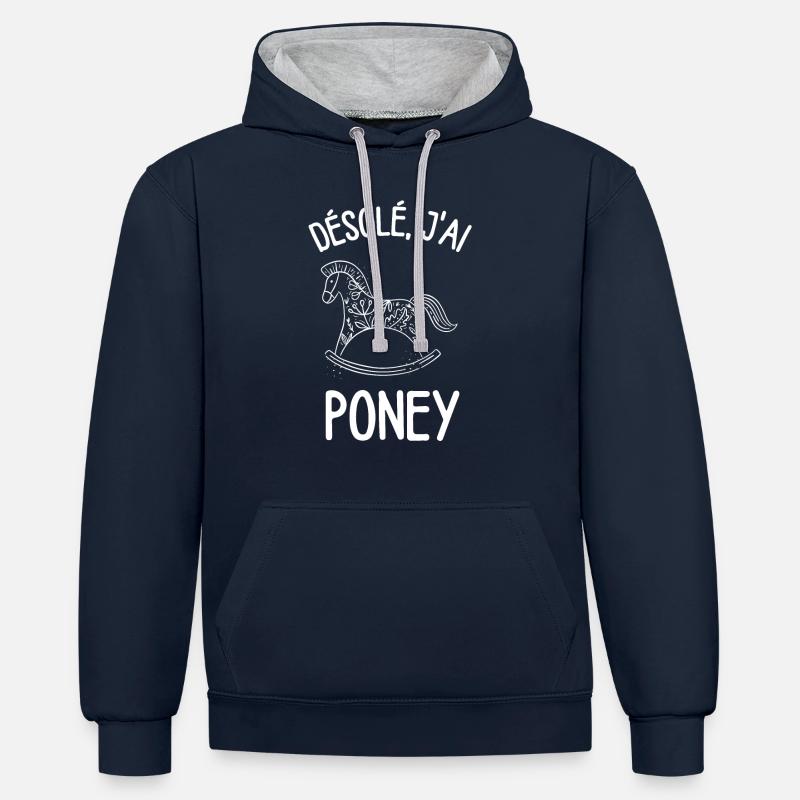 Cheval poney course - Sweat à capuche contrasté - bleu marine/gris chiné