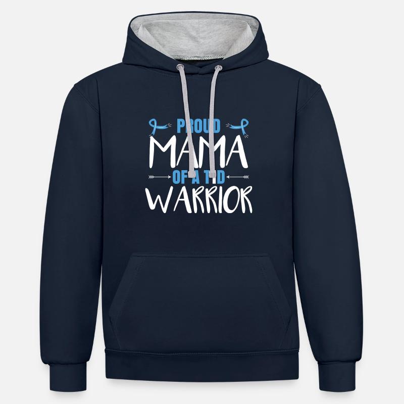 Stolze Mama eines T1D-Kriegers - Kontrast-Hoodie - Navy/Grau meliert