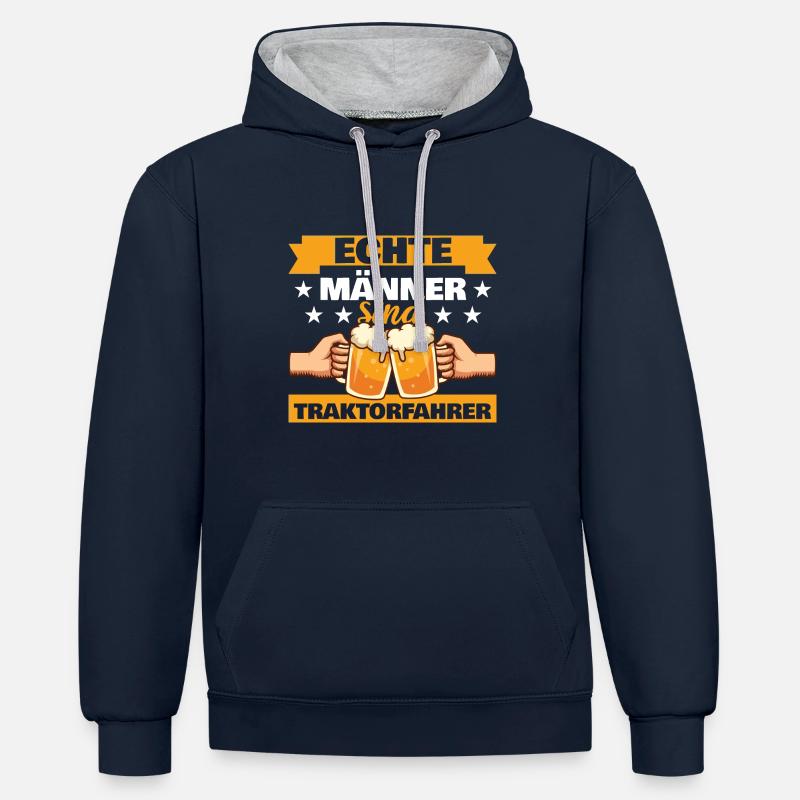 Echte Männer sind Traktorfahrer - Kontrast-Hoodie - Navy/Grau meliert