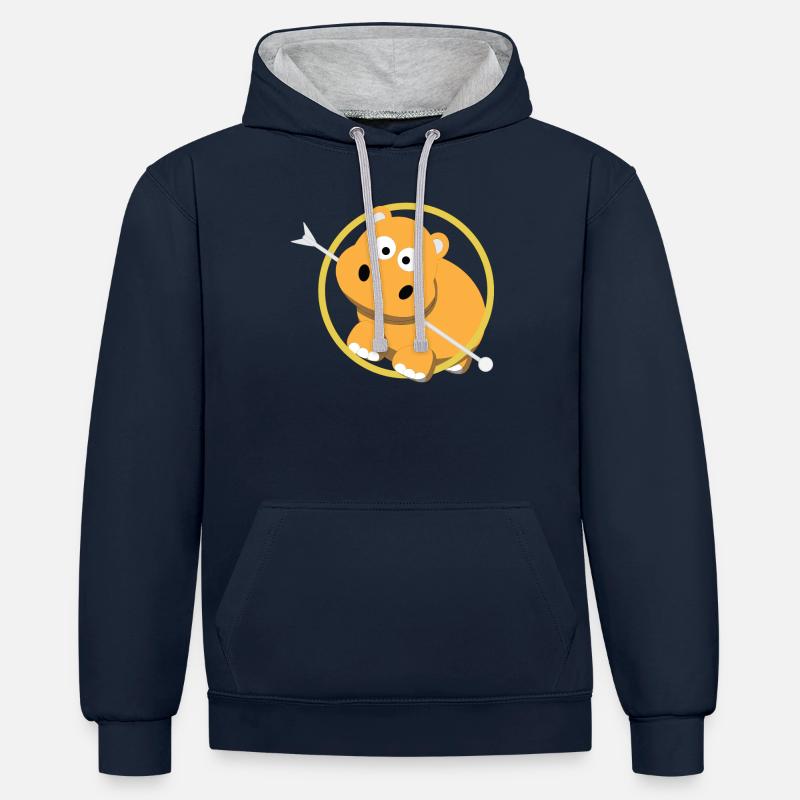 Nilpferd / Liebe / Kindershirt / Geschenk - Kontrast-Hoodie - Navy/Grau meliert