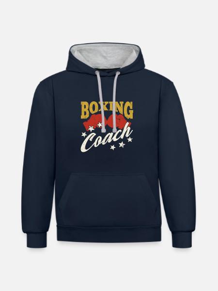Boxing Coach Boxing Gloves Cool Boxing Coach Gift - Kontrast-Hoodie - Navy/Grau meliert