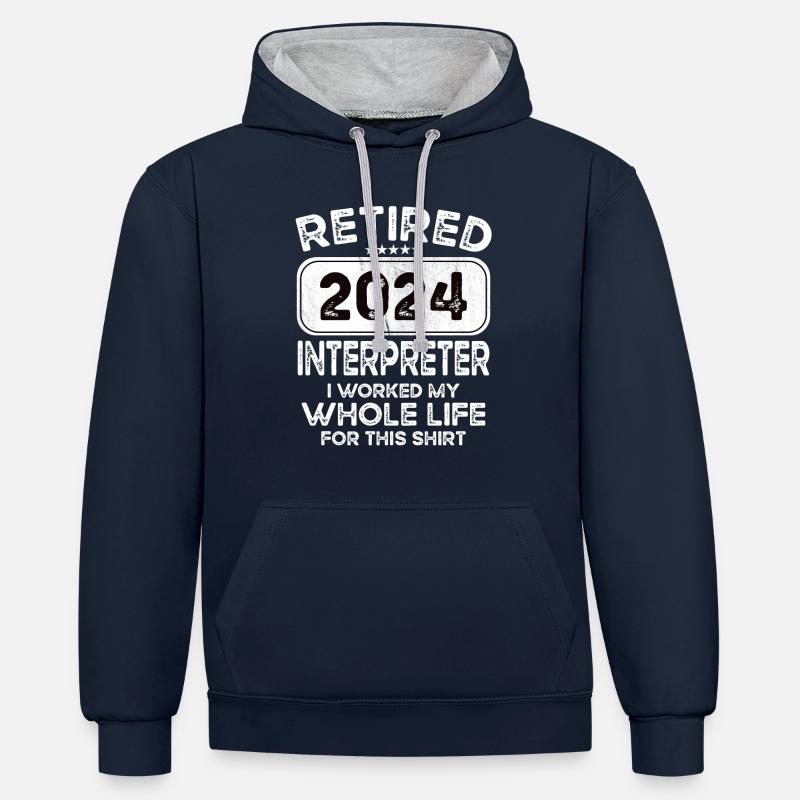 Interprète retraité 2024 - Sweat à capuche contrasté - bleu marine/gris chiné