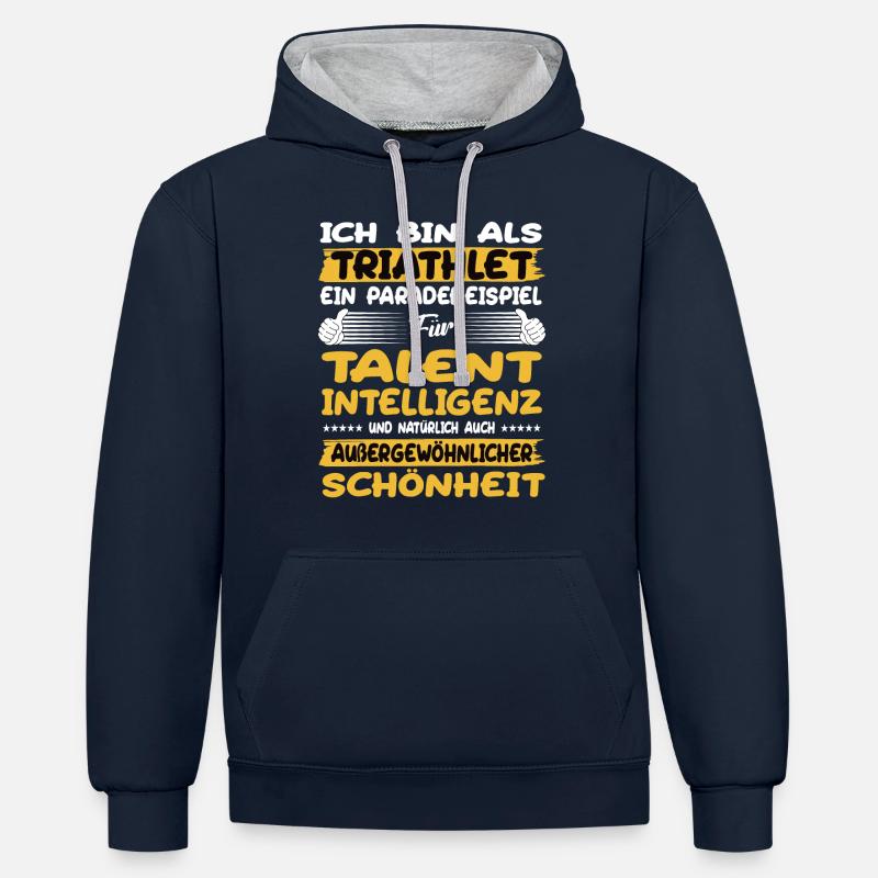 Triathlet ein Paradebeispiel Triathlet - Kontrast-Hoodie - Navy/Grau meliert