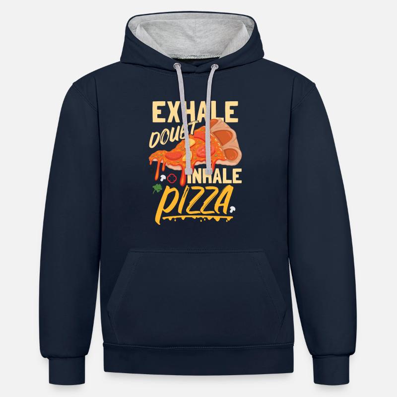 Inhaler la pizza - Sweat à capuche contrasté - bleu marine/gris chiné