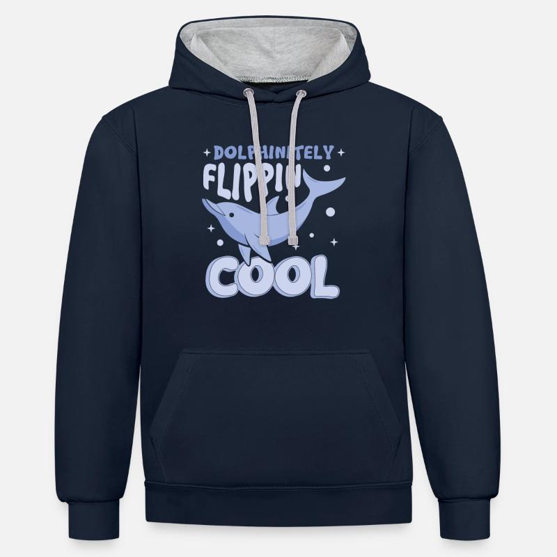 Aquarium mignon dauphin - Sweat à capuche contrasté - bleu marine/gris chiné