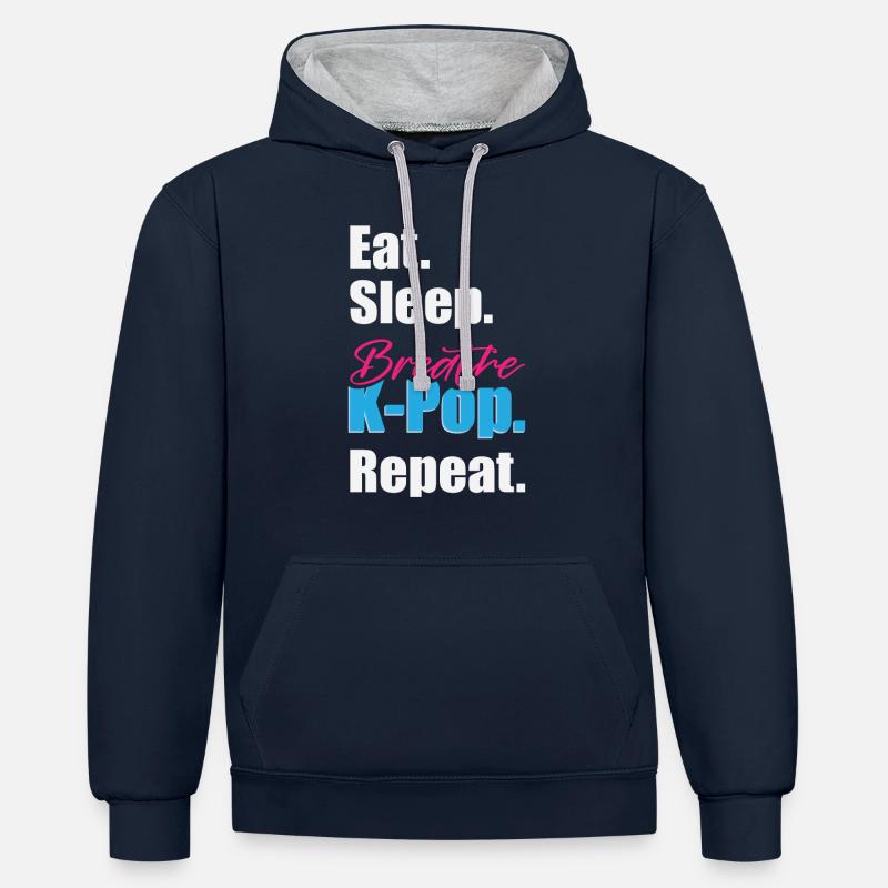 Manger Sleep K-Pop Répéter - Sweat à capuche contrasté - bleu marine/gris chiné