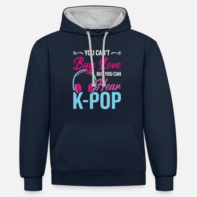 J’adore la K-Pop - Sweat à capuche contrasté - bleu marine/gris chiné