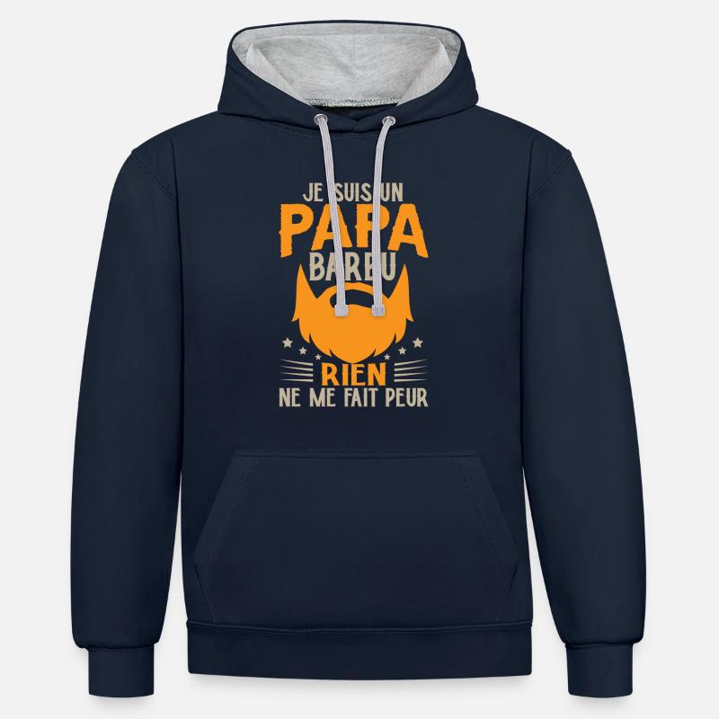 Je Suis Un Papa Barbu - Sweat à capuche contrasté - bleu marine/gris chiné