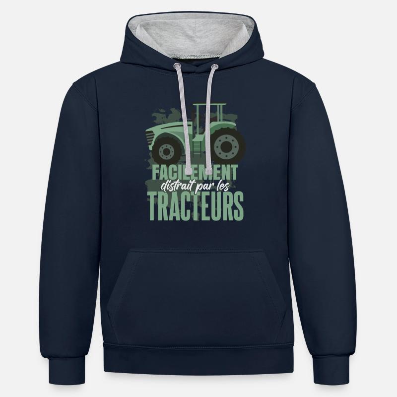 Facilement Distrait Par Les Tracteurs - Sweat à capuche contrasté - bleu marine/gris chiné