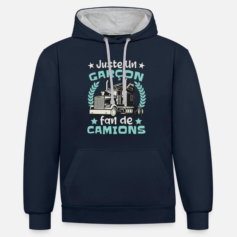 Fan de Camions - Sweat à capuche contrasté - bleu marine/gris chiné