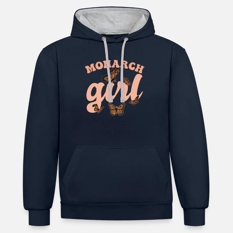 Fille monarque - Sweat à capuche contrasté - bleu marine/gris chiné